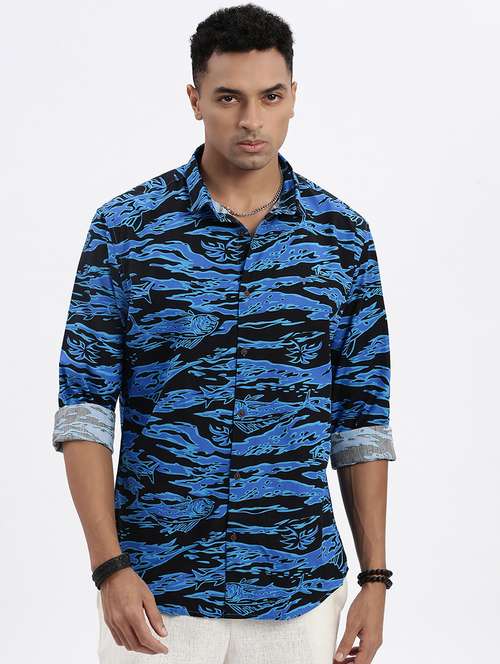 men abstract long sleeve casual shirt - 21562527 - Standard Image - 0