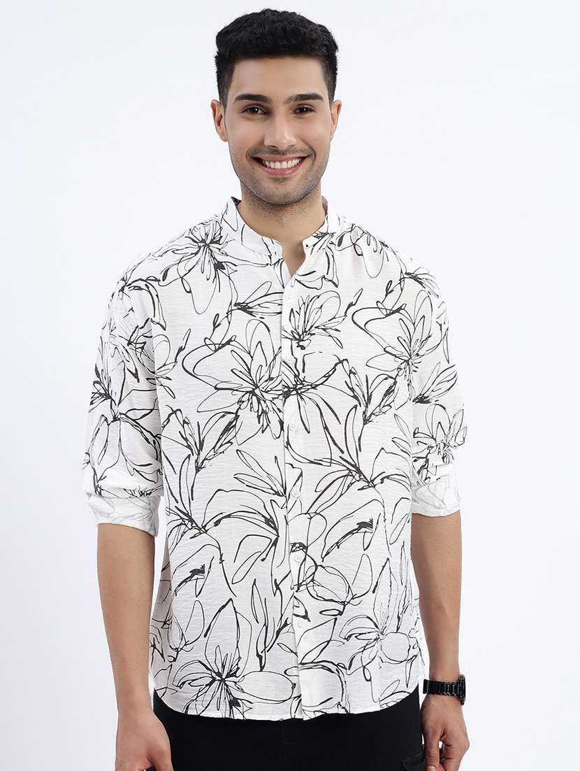 men floral long sleeve casual shirt