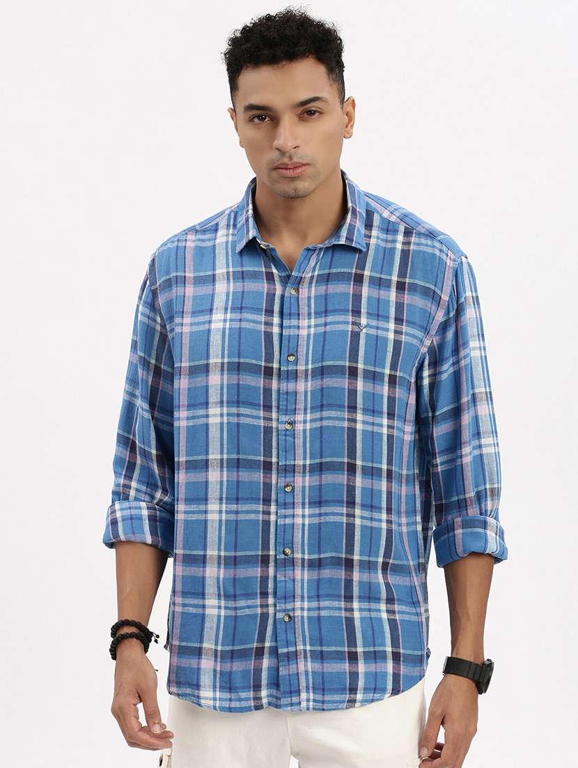 men checkered long sleeve casual shirt