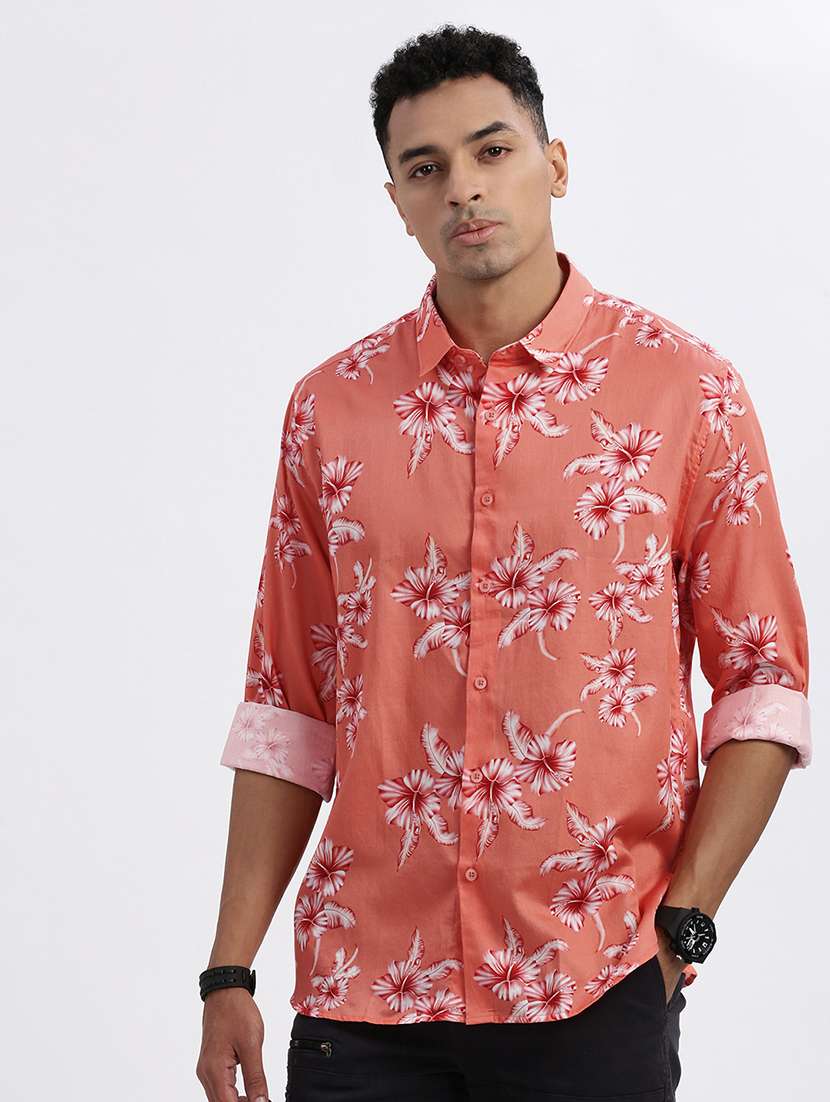 men floral long sleeve casual shirt