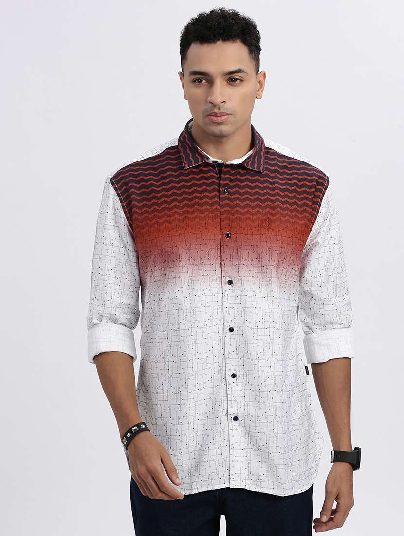 men printed long sleeve casual shirt