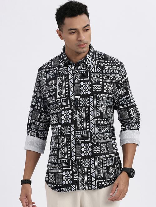 men geometric long sleeve casual shirt - 21562563 -  Standard Image - 0