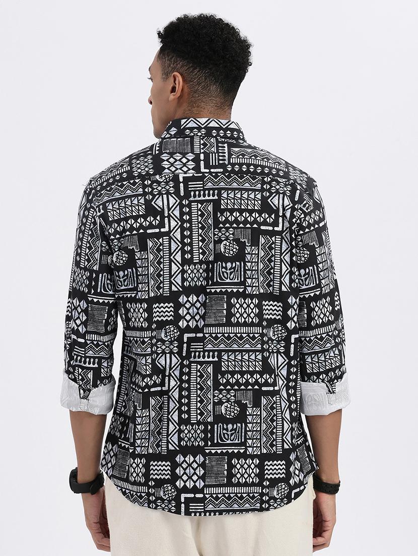 men geometric long sleeve casual shirt - 21562563 - Standard Image - 2