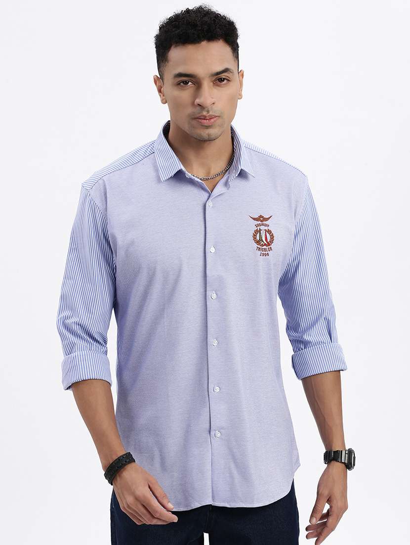 men striped long sleeve casual shirt