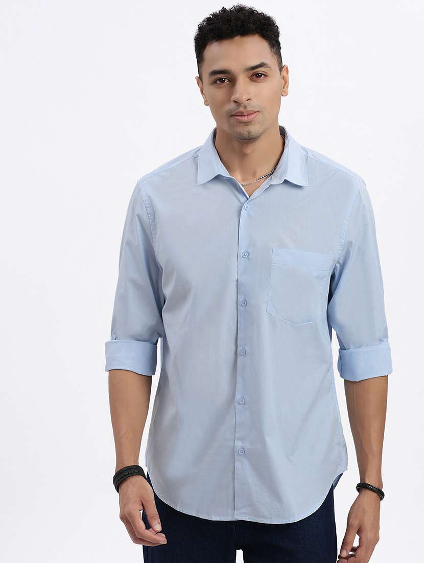 men solid long sleeve casual shirt