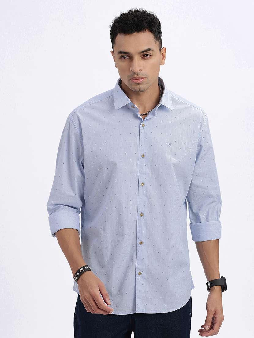 men printed long sleeve casual shirt