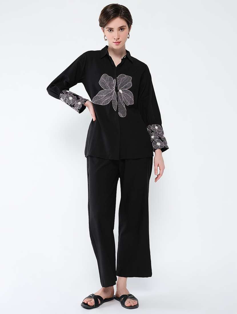 women embroidered shirt and trouser co-ord set