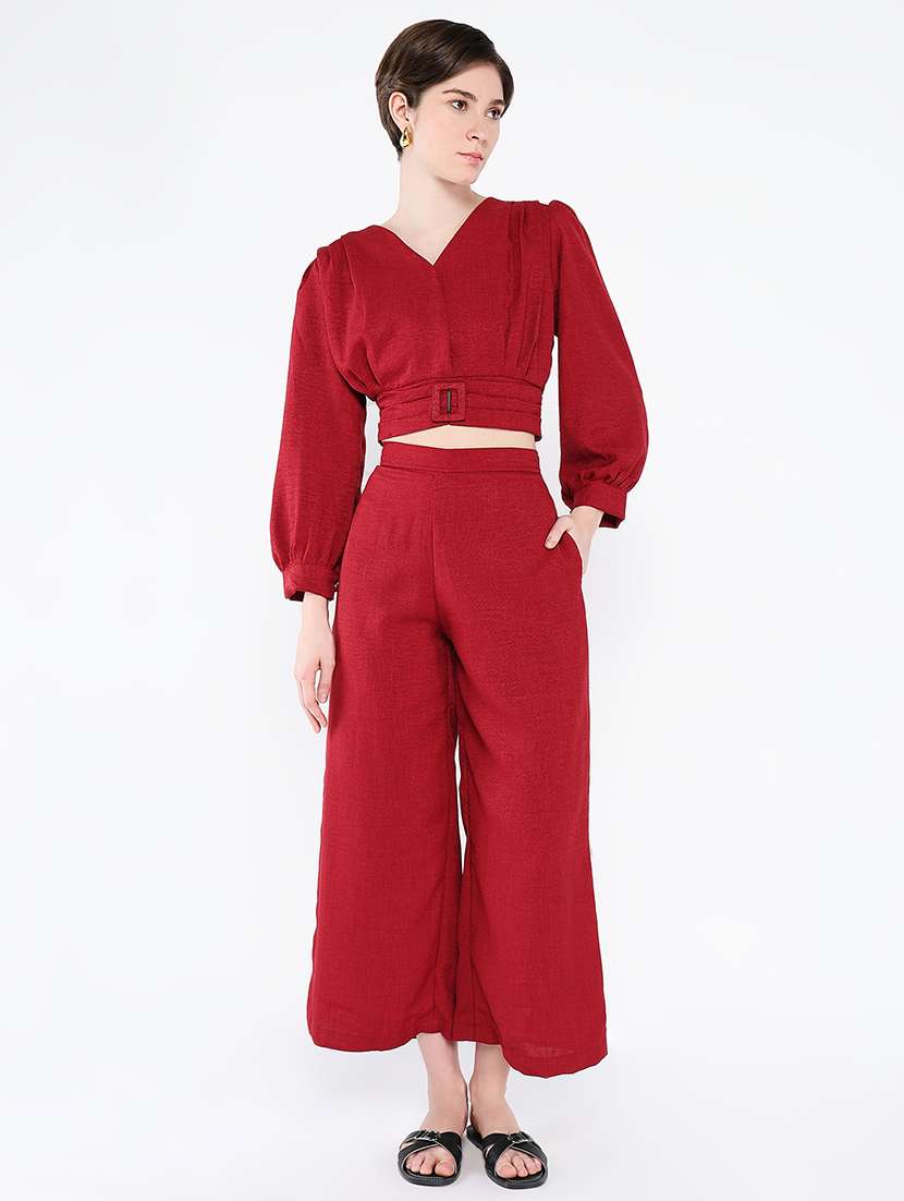 women solid top and trouser co-ord set