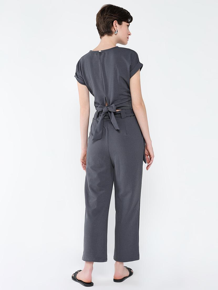 women solid top and trouser co-ord set - 21562623 - Standard Image - 2