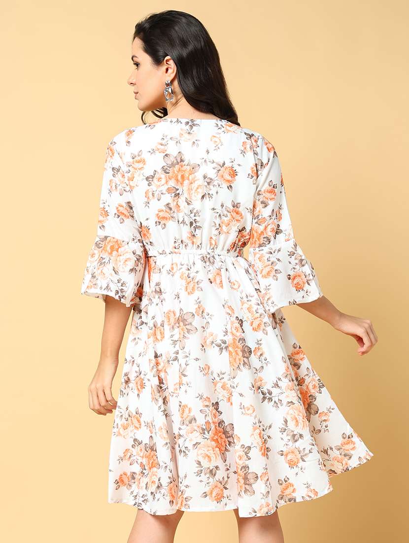 women printed bell sleeve fit & flare dress - 21562633 -  Standard Image - 2