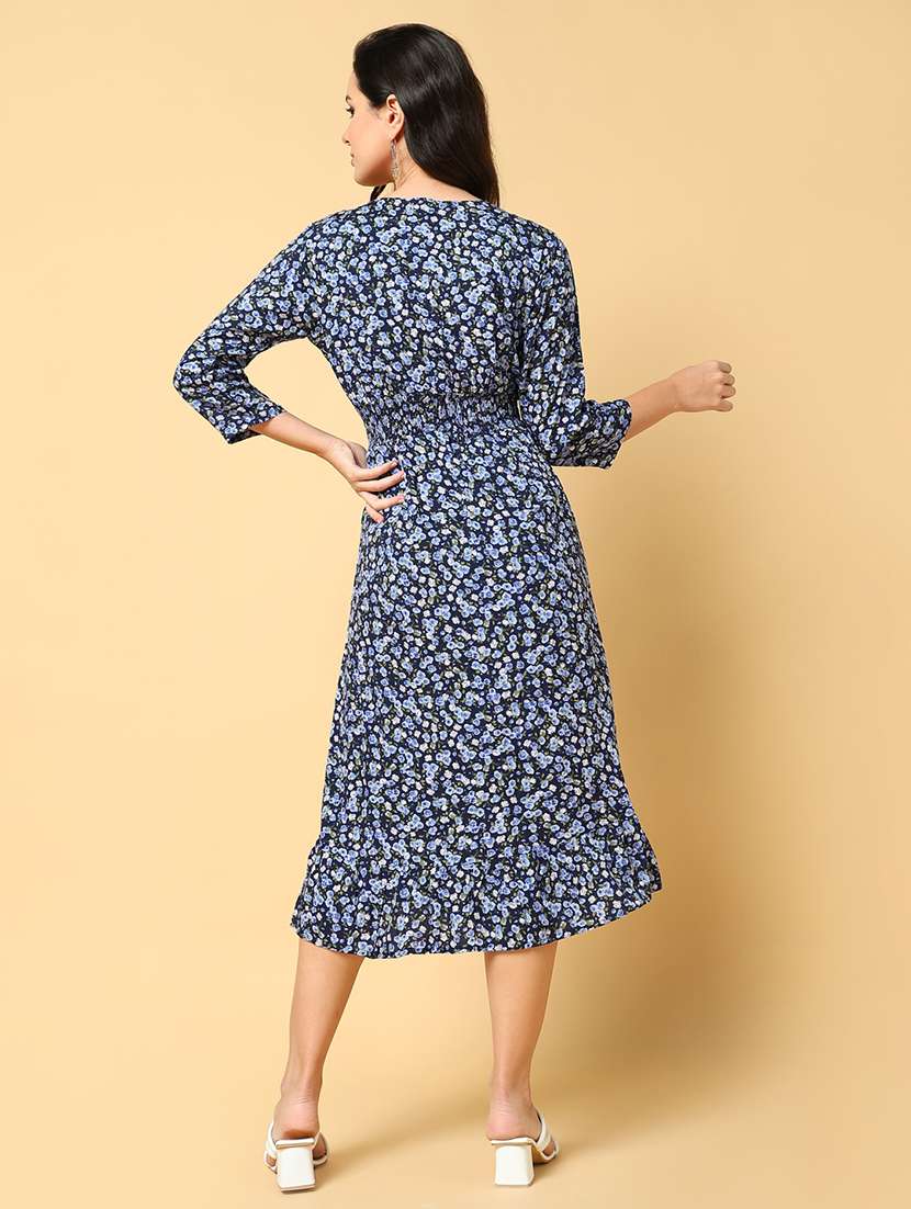 women printed three quarter sleeve fit & flare dress - 21562635 -  Standard Image - 2