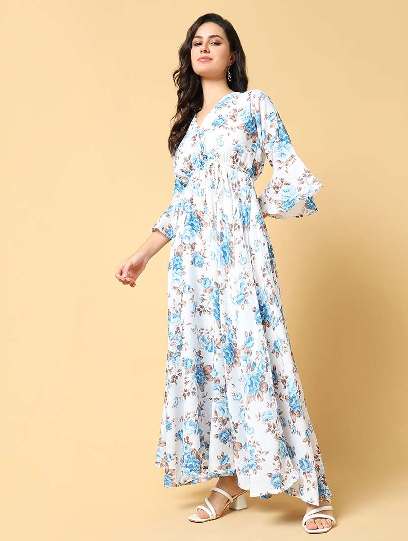 women printed bell sleeve fit & flare dress - 21562636 -  Standard Image - 2