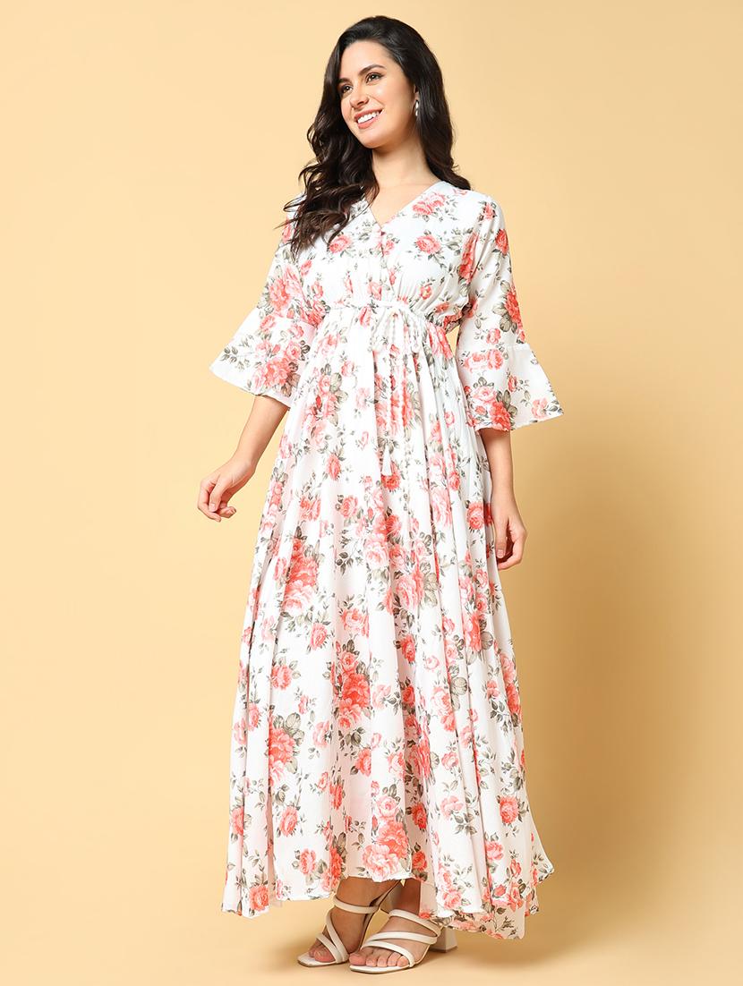 women printed bell sleeve fit & flare dress - 21562637 - Standard Image - 2
