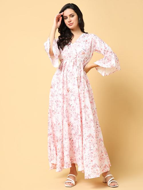 women printed bell sleeve fit & flare dress - 21562638 - Standard Image - 0