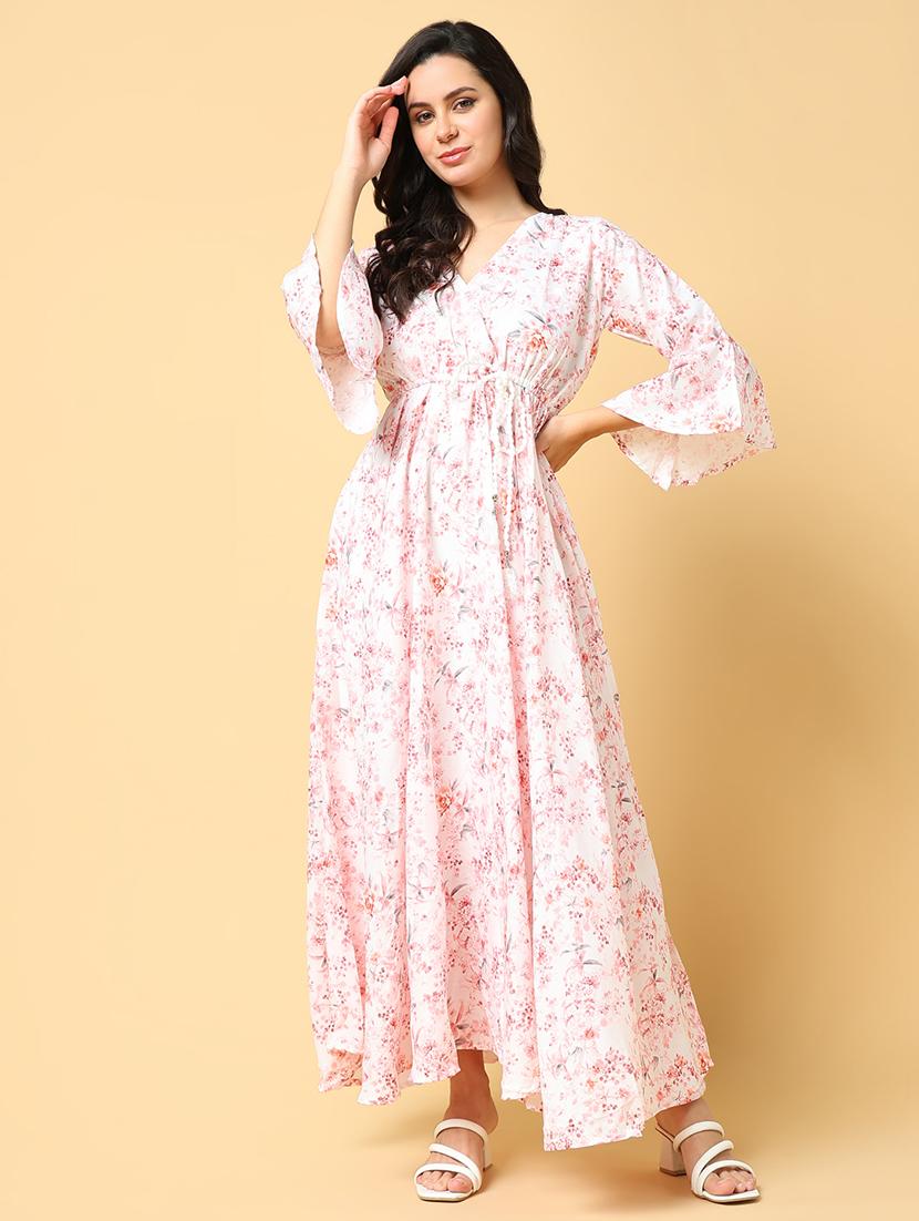 women printed bell sleeve fit & flare dress - 21562638 - Zoom Image - 0