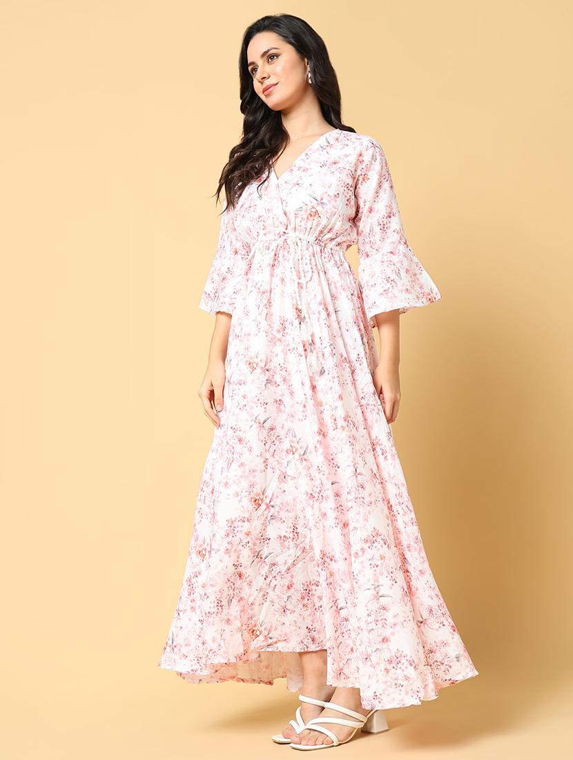 women printed bell sleeve fit & flare dress - 21562638 - Standard Image - 2