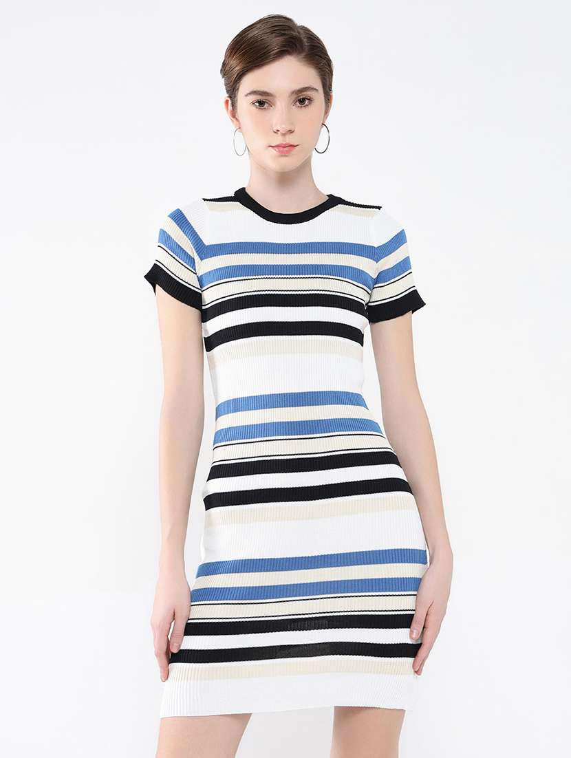 women striped short sleeve bodycon dress - 21562640 - Zoom Image - 0