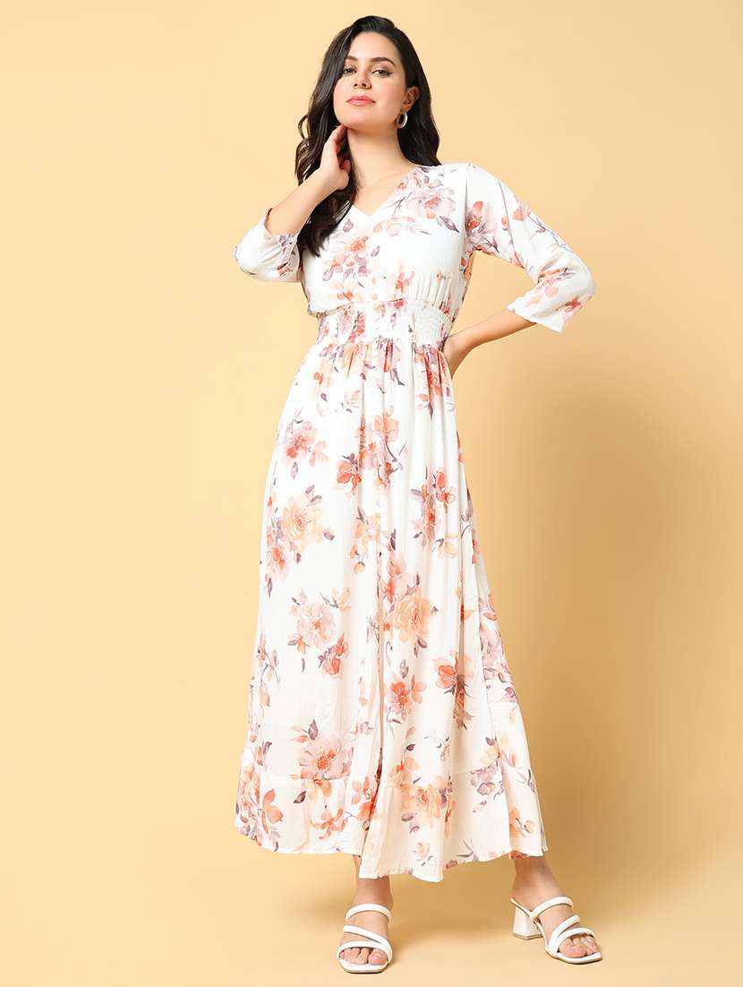 women printed three quarter sleeve tiered dress - 21562642 - Zoom Image - 0