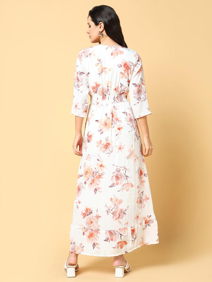 women printed three quarter sleeve tiered dress - 21562642 - Standard Image - 2