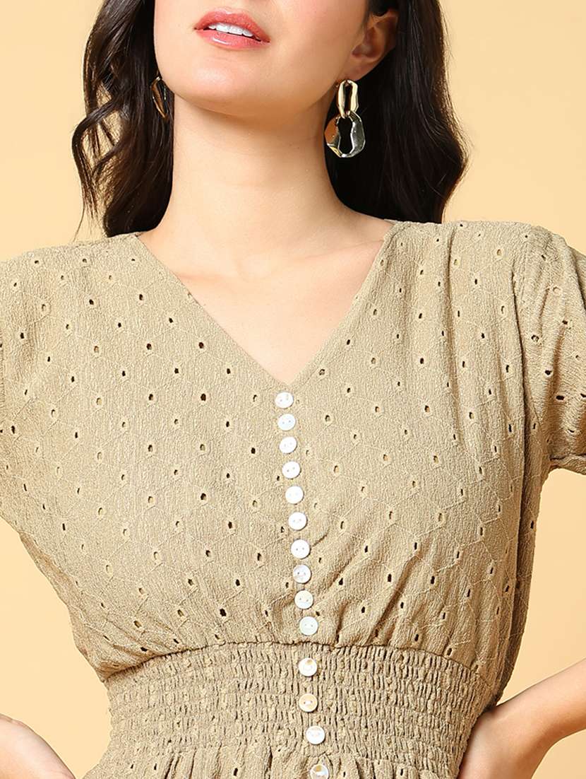 women schiffli detailed three quarter sleeve tiered dress - 21562644 -  Standard Image - 7