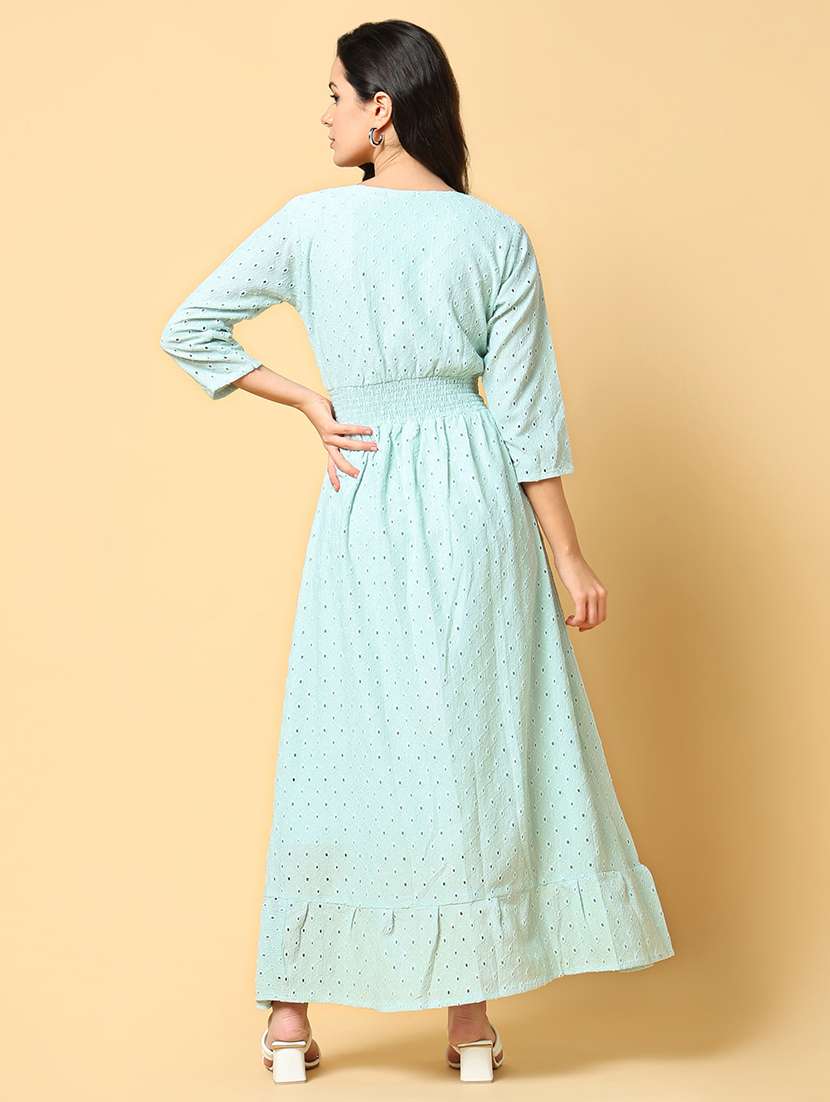 women schiffli detailed three quarter sleeve tiered dress - 21562645 -  Standard Image - 2