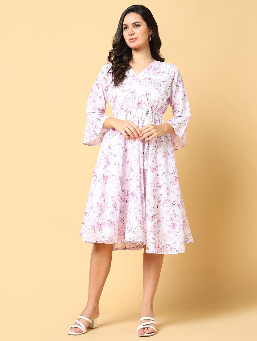 women printed bell sleeve fit & flare dress - 21562648 - Zoom Image - 0