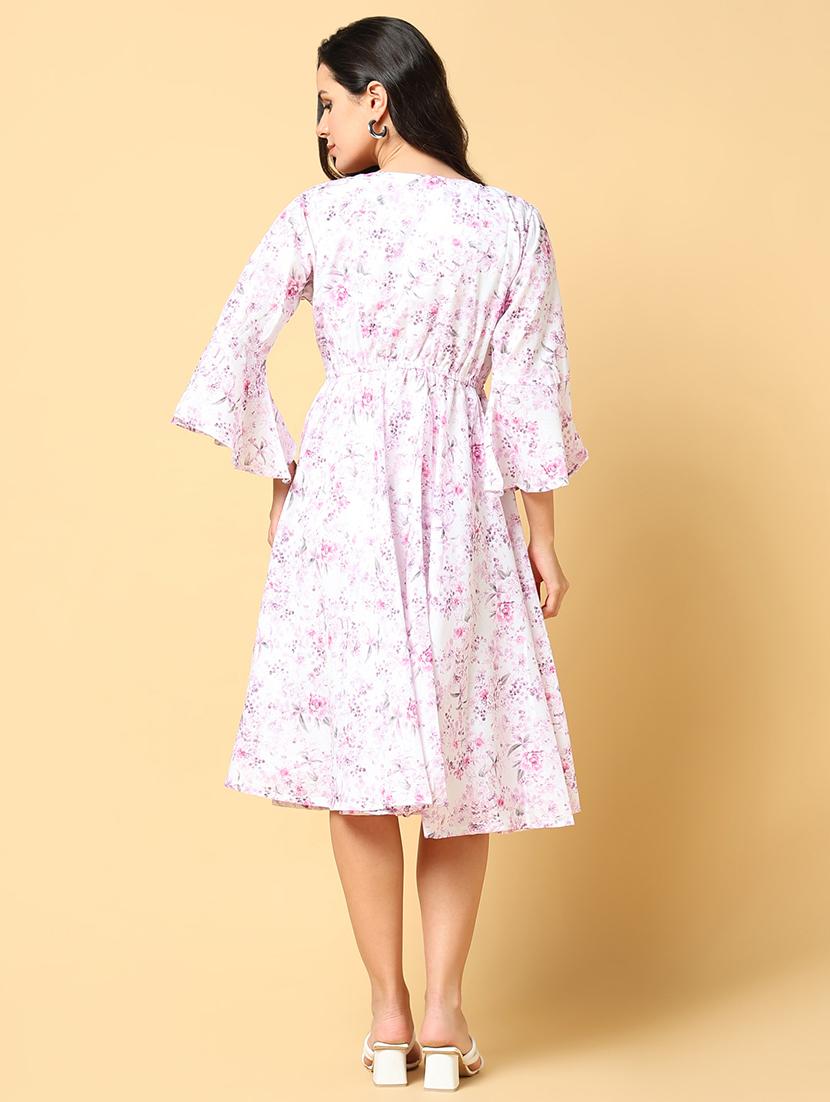 women printed bell sleeve fit & flare dress - 21562648 - Standard Image - 2
