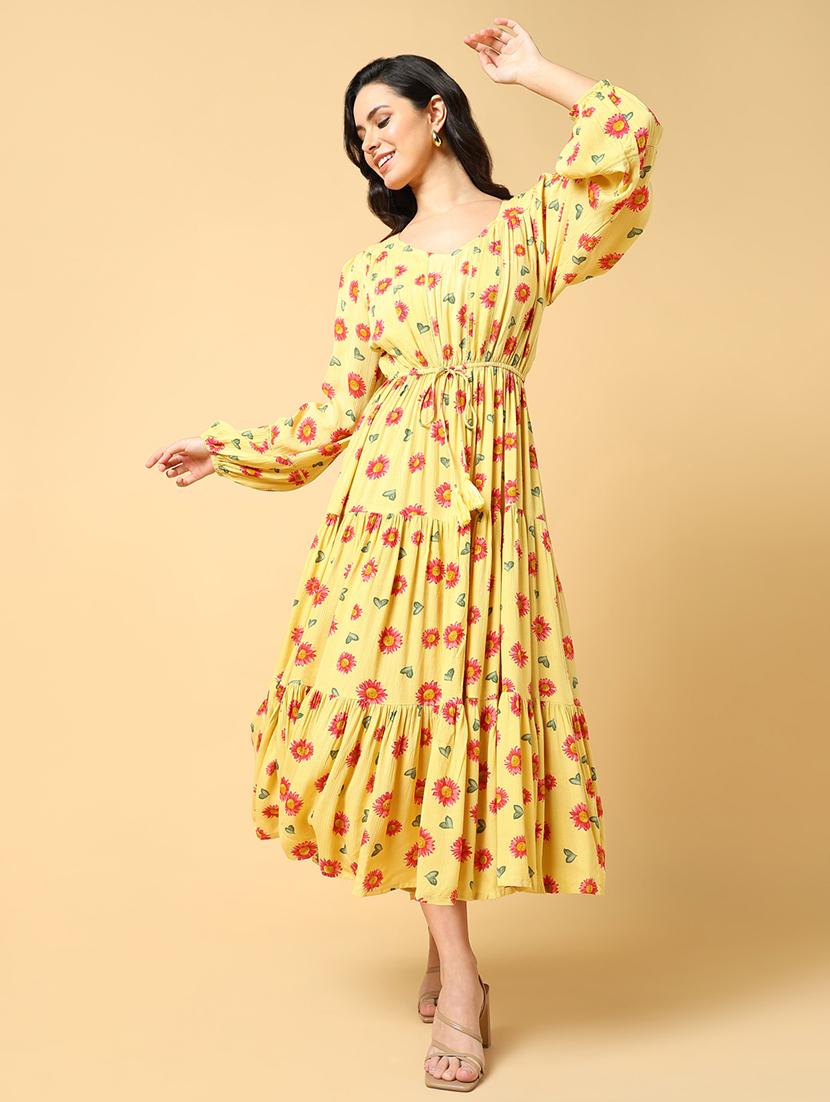 women printed puff sleeves tiered dress - 21562650 - Zoom Image - 0