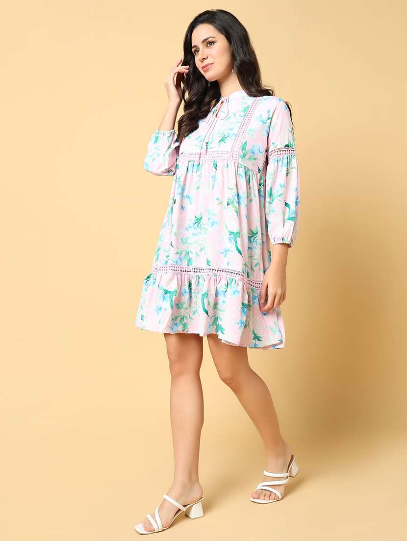 women printed puff sleeves tiered dress - 21562651 -  Standard Image - 2