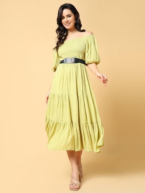 women printed off shoulder tiered dress - 21562664 - Standard Image - 0