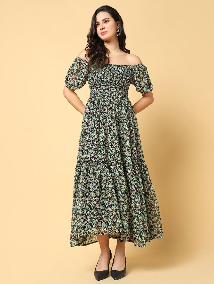 women printed off shoulder tiered dress - 21562668 -  Zoom Image - 0