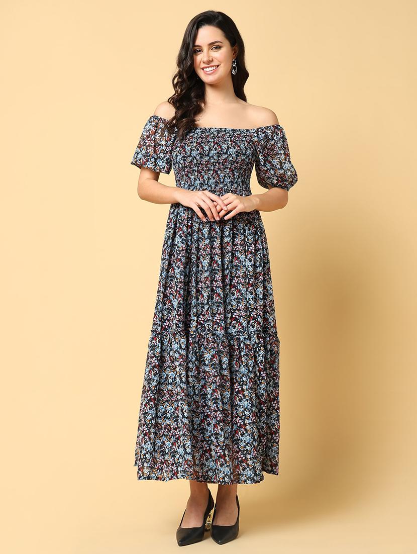 women printed off shoulder tiered dress - 21562669 - Zoom Image - 0