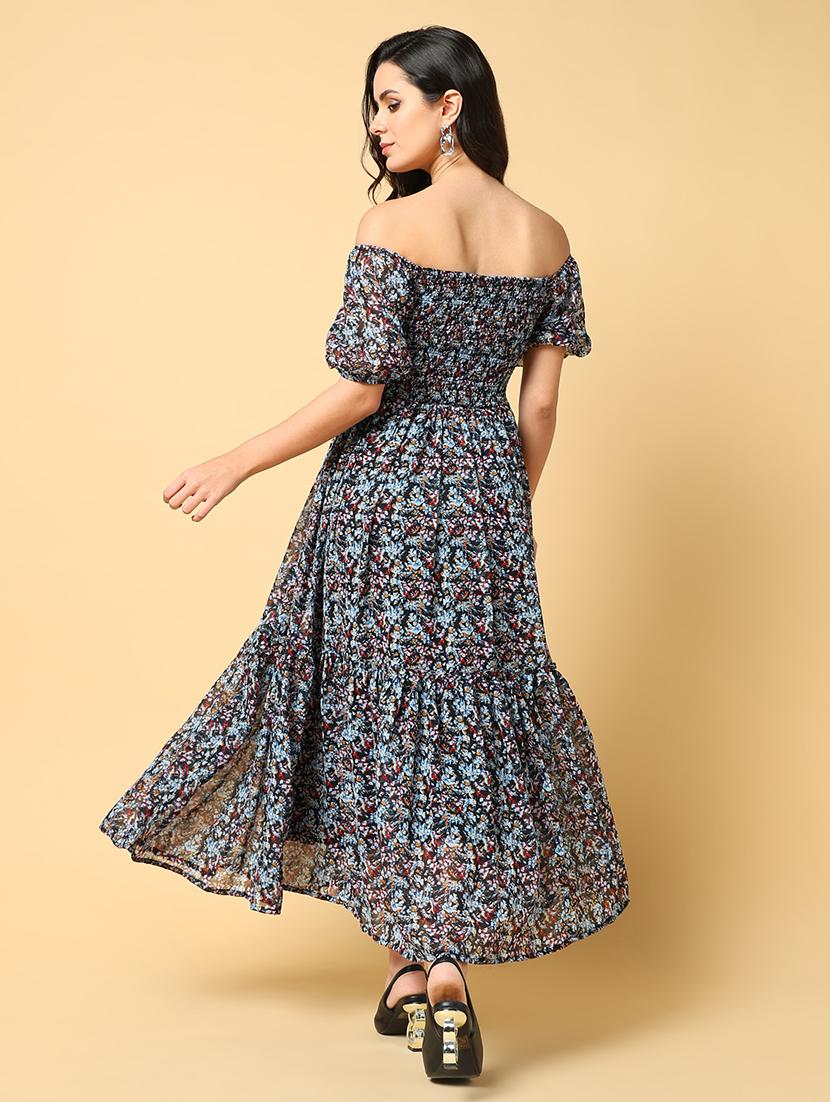 women printed off shoulder tiered dress - 21562669 - Standard Image - 2