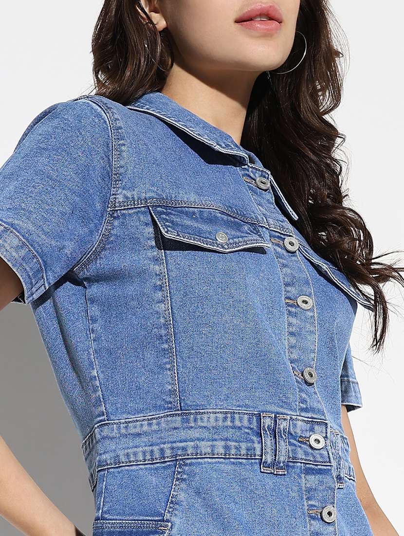 women solid collared short sleeve shirt dress - 21562672 -  Standard Image - 7