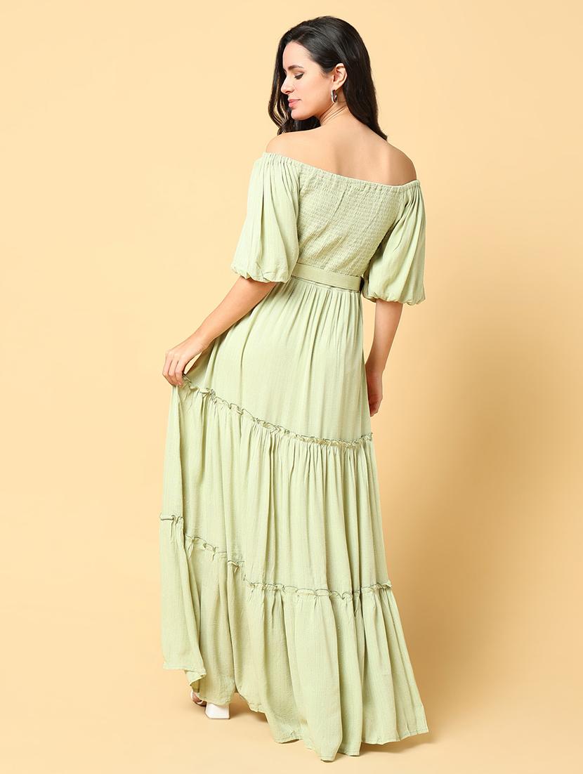 women printed off shoulder tiered dress - 21562679 - Standard Image - 2