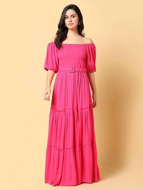 women solid off shoulder tiered dress - 21562680 -  Standard Image - 0