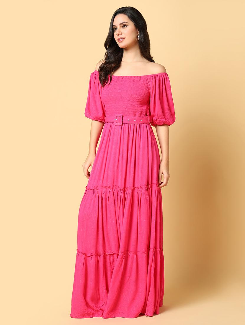 women solid off shoulder tiered dress - 21562680 - Standard Image - 2