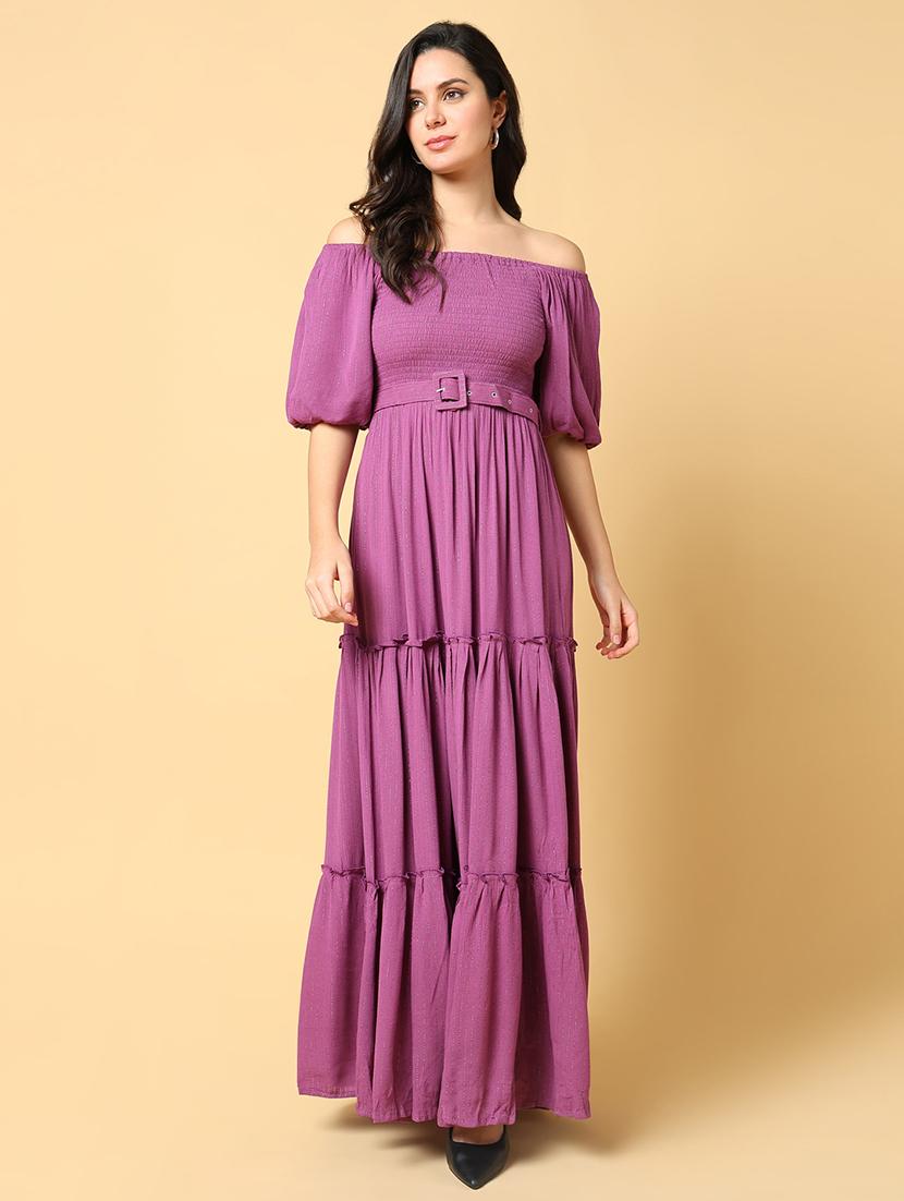 women solid off shoulder tiered dress - 21562681 -  Zoom Image - 0