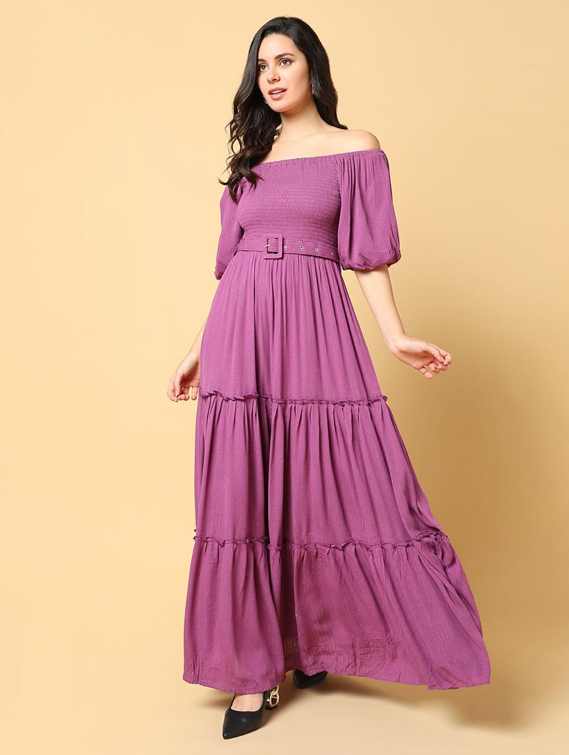 women solid off shoulder tiered dress - 21562681 - Standard Image - 2