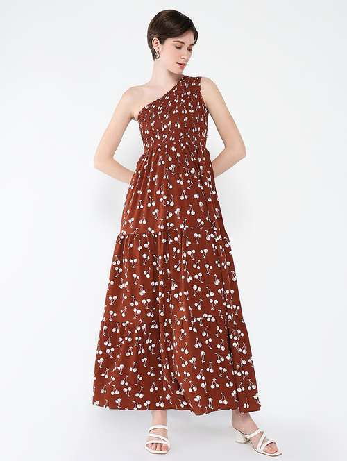 women printed single shoulder tiered dress - 21562684 -  Standard Image - 0