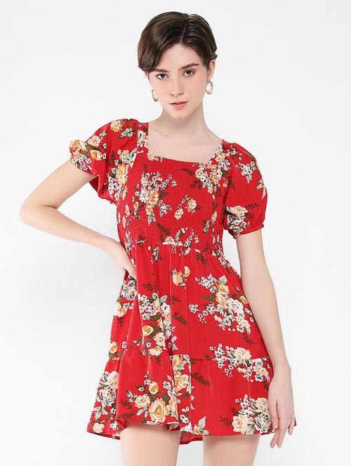 women floral printed puff sleeves fit & flare dress - 21562690 -  Standard Image - 0