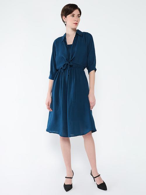 women solid sleeveless fit & flare dress with shrug - 21562693 - Standard Image - 0
