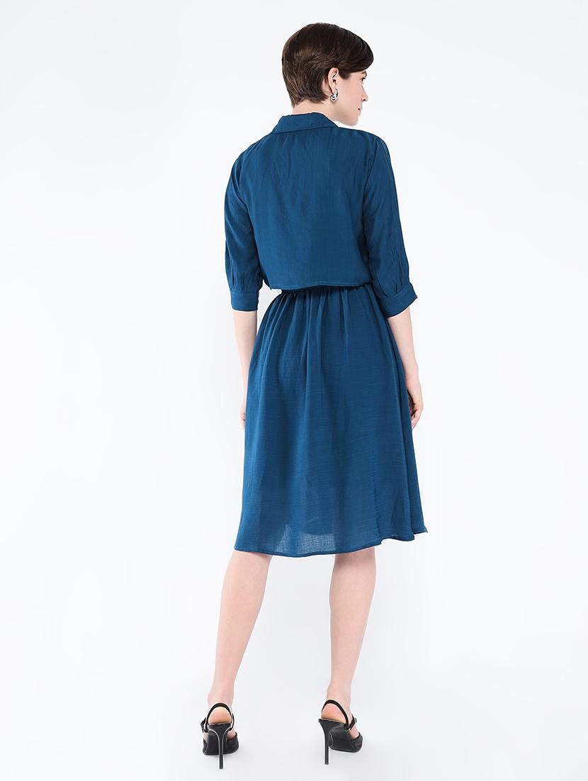 women solid sleeveless fit & flare dress with shrug - 21562693 - Standard Image - 2