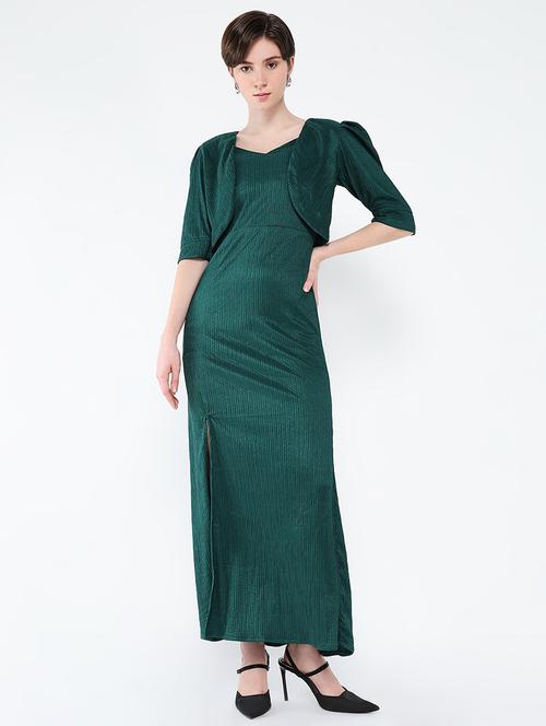 women solid sleeveless a-line dress with shrug - 21562695 -  Standard Image - 0