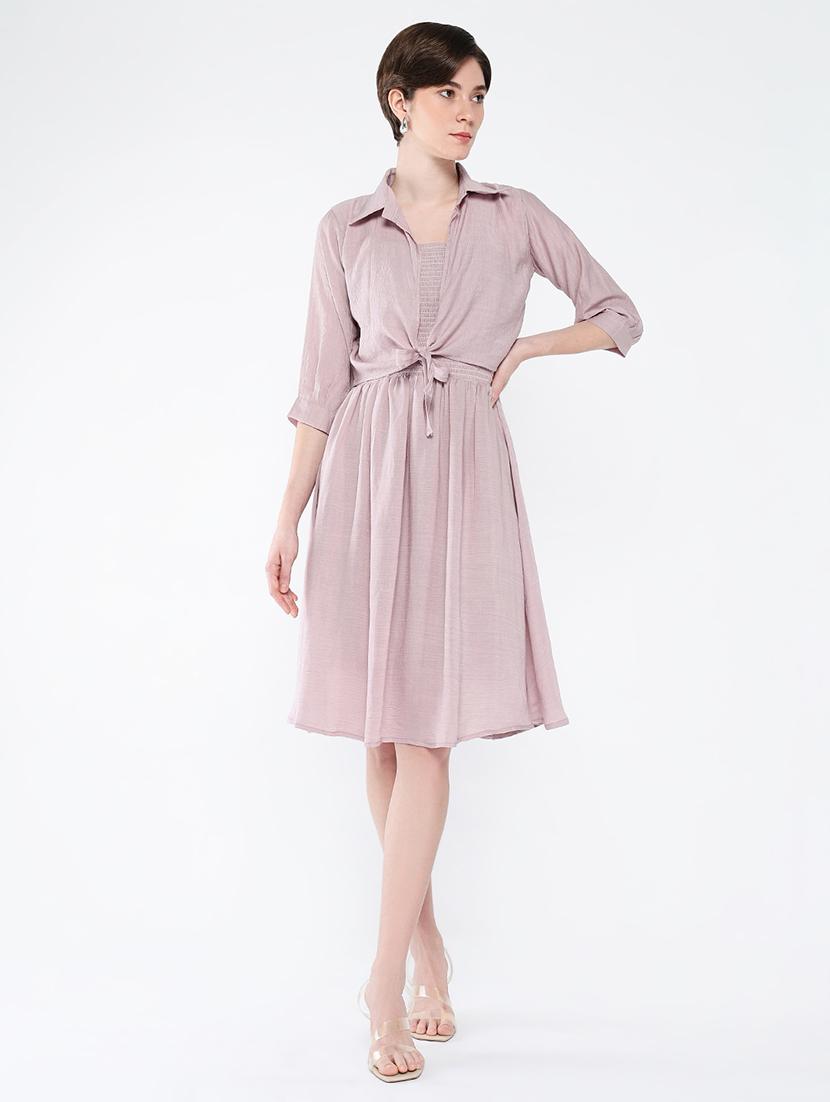 women solid sleeveless fit & flare dress with shrug - 21562696 - Zoom Image - 0