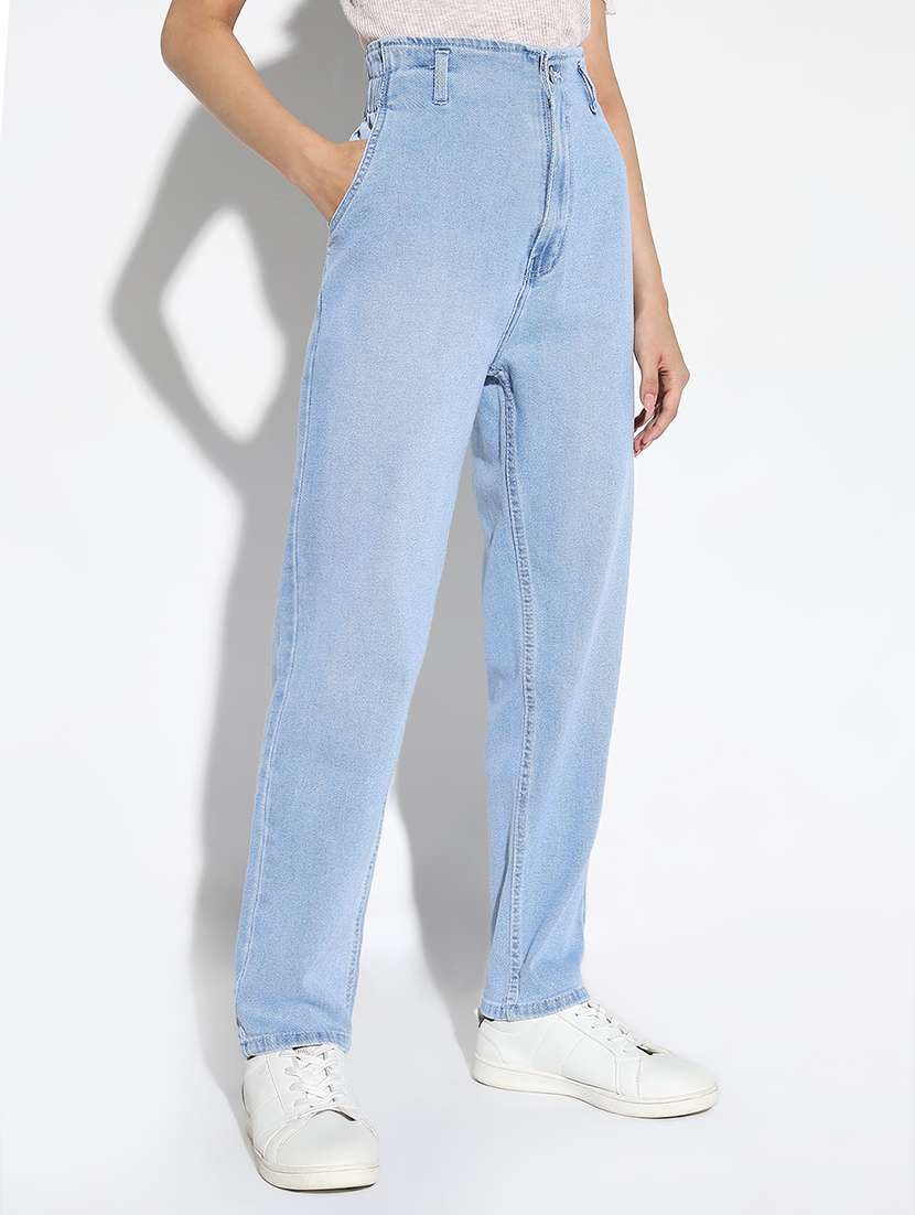 women solid high rise mom fit jeans - 21562705 - Standard Image - 2