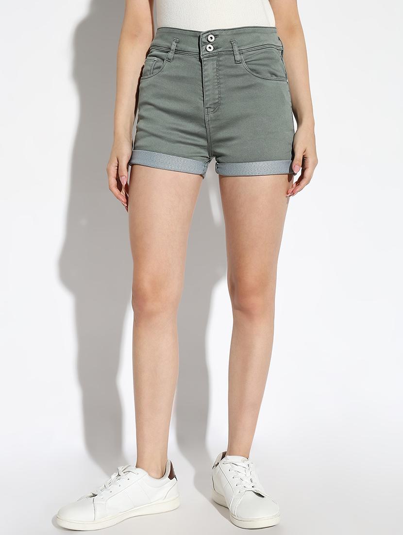 women solid high rise denim shorts - 21562718 -  Zoom Image - 0