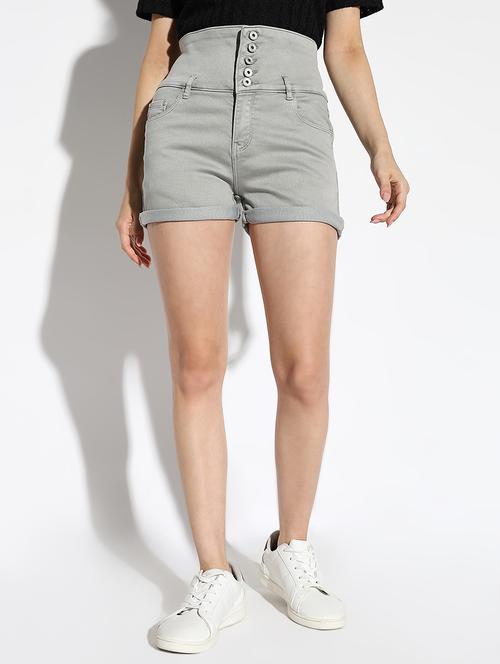 women solid high rise denim shorts - 21562719 -  Standard Image - 0