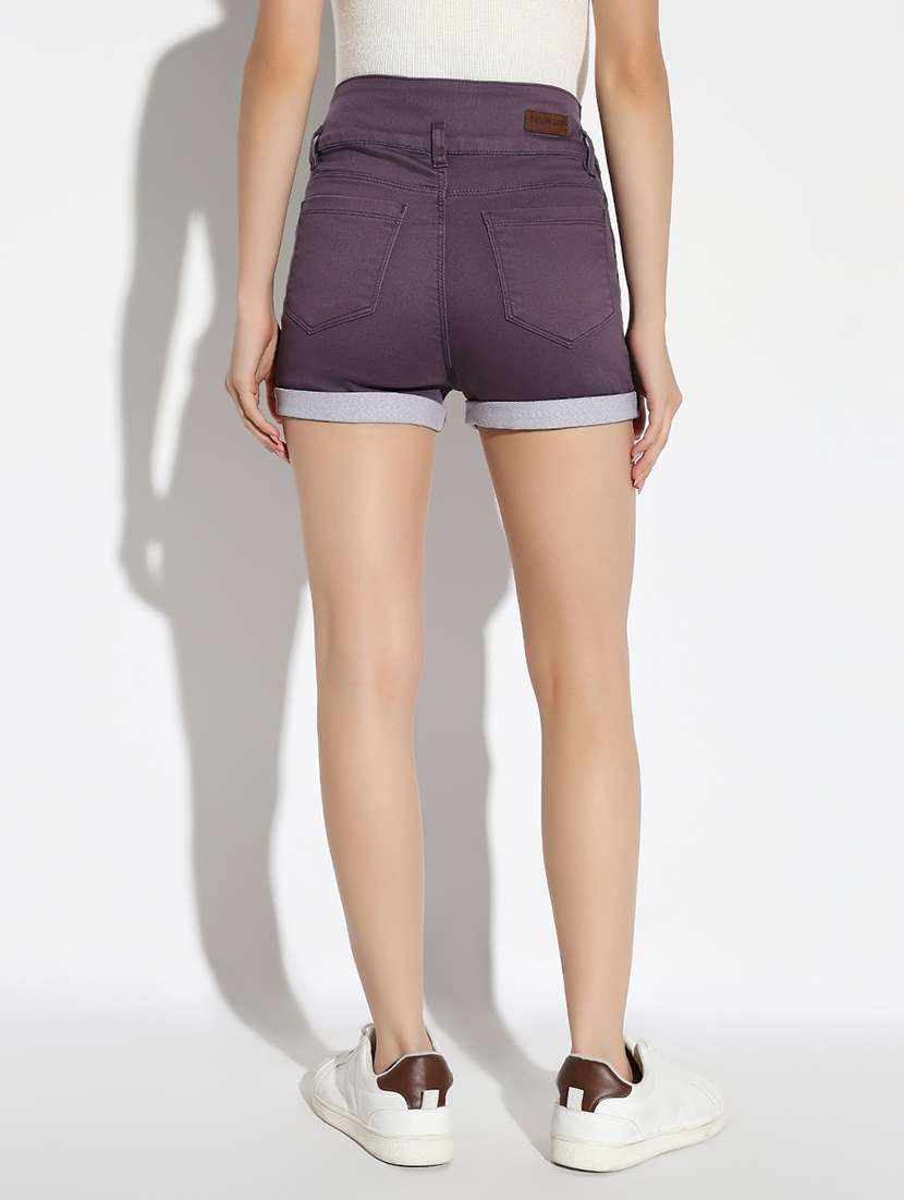 women solid high rise denim shorts - 21562728 -  Standard Image - 2