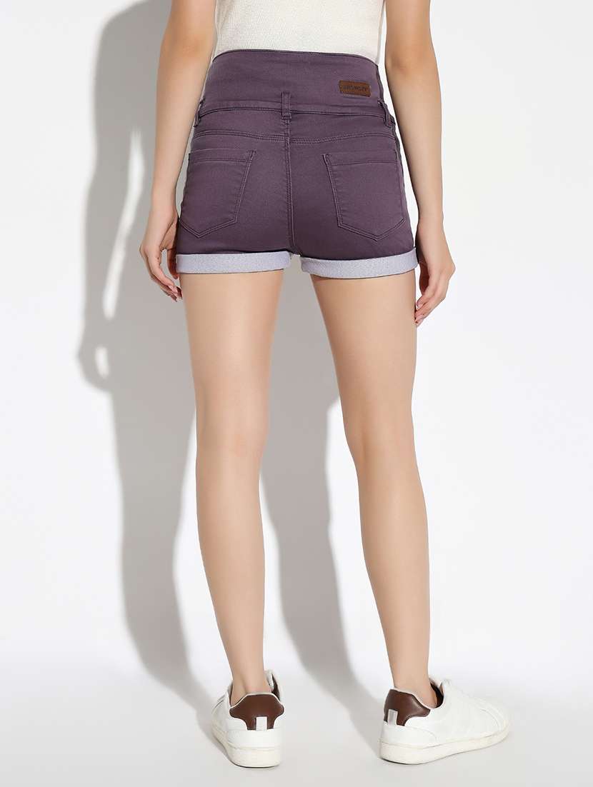 women solid high rise denim shorts - 21562729 - Standard Image - 2